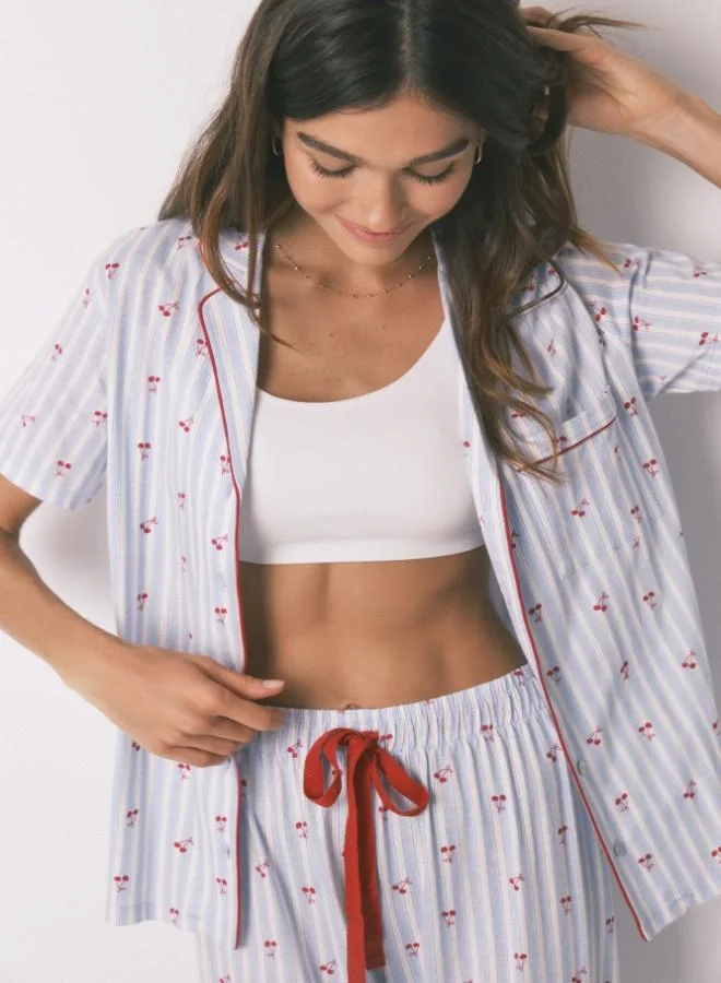 women'secret  Cotton striped cherry print classic pyjamas for Women | Best Price UAE